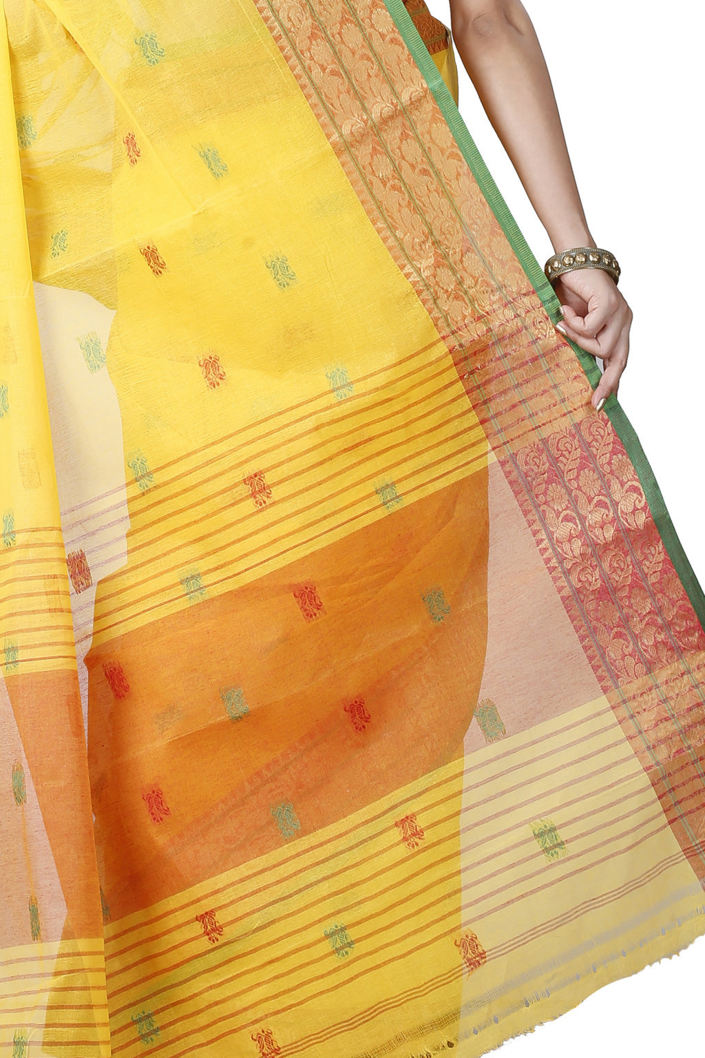 Yellow Pure Cotton Manjuri Tant Saree (1068)